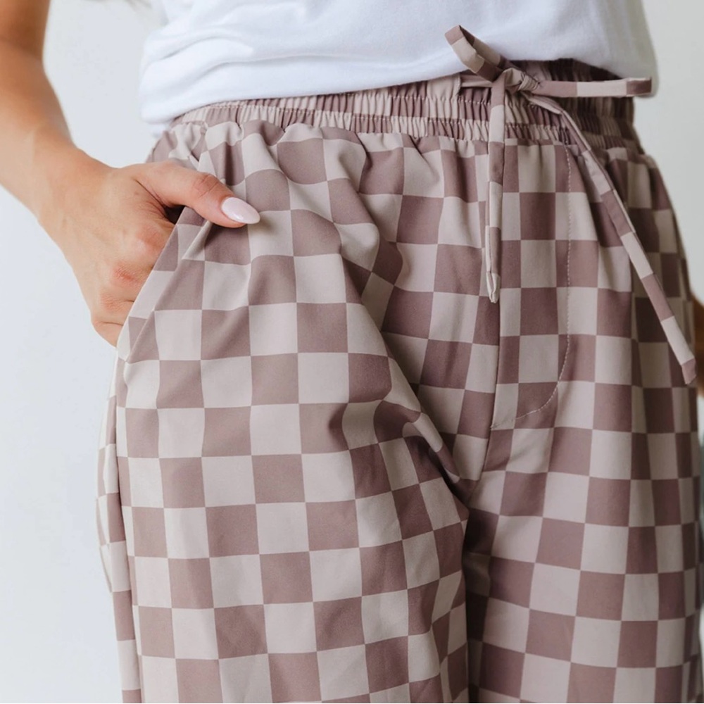 Audrey wide leg pants brown checkers xs petite Albion Fit xs petite like new